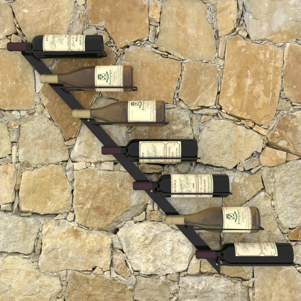 vidaXL Garrafeira de parede para 7 garrafas metal preto