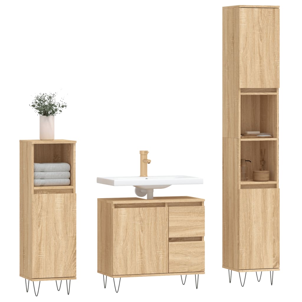 vidaXL 3 pcs conj. móveis casa banho derivados madeira carvalho sonoma