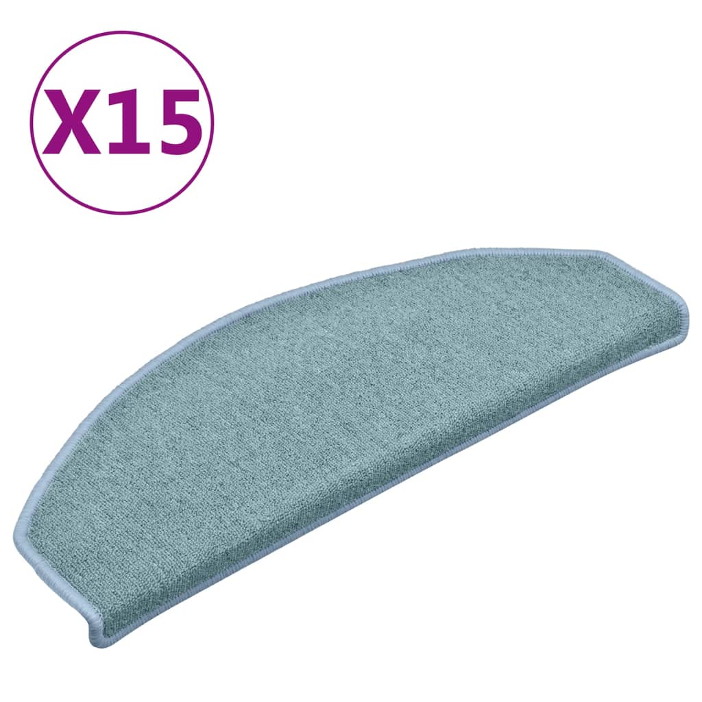 vidaXL Tapete/carpete para degraus 15 pcs 65x24x4 cm azul