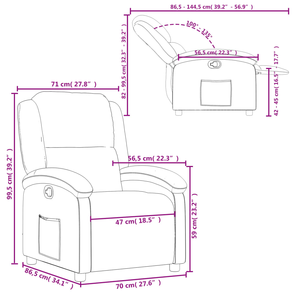 vidaXL Poltrona reclinável couro artificial cinzento