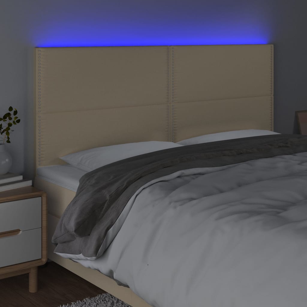 vidaXL Cabeceira cama c/ LED tecido 180x5x118/128 cm crème