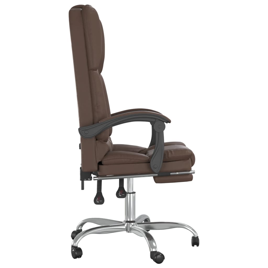 vidaXL Cadeira escritório massagens reclinável couro artif. castanho