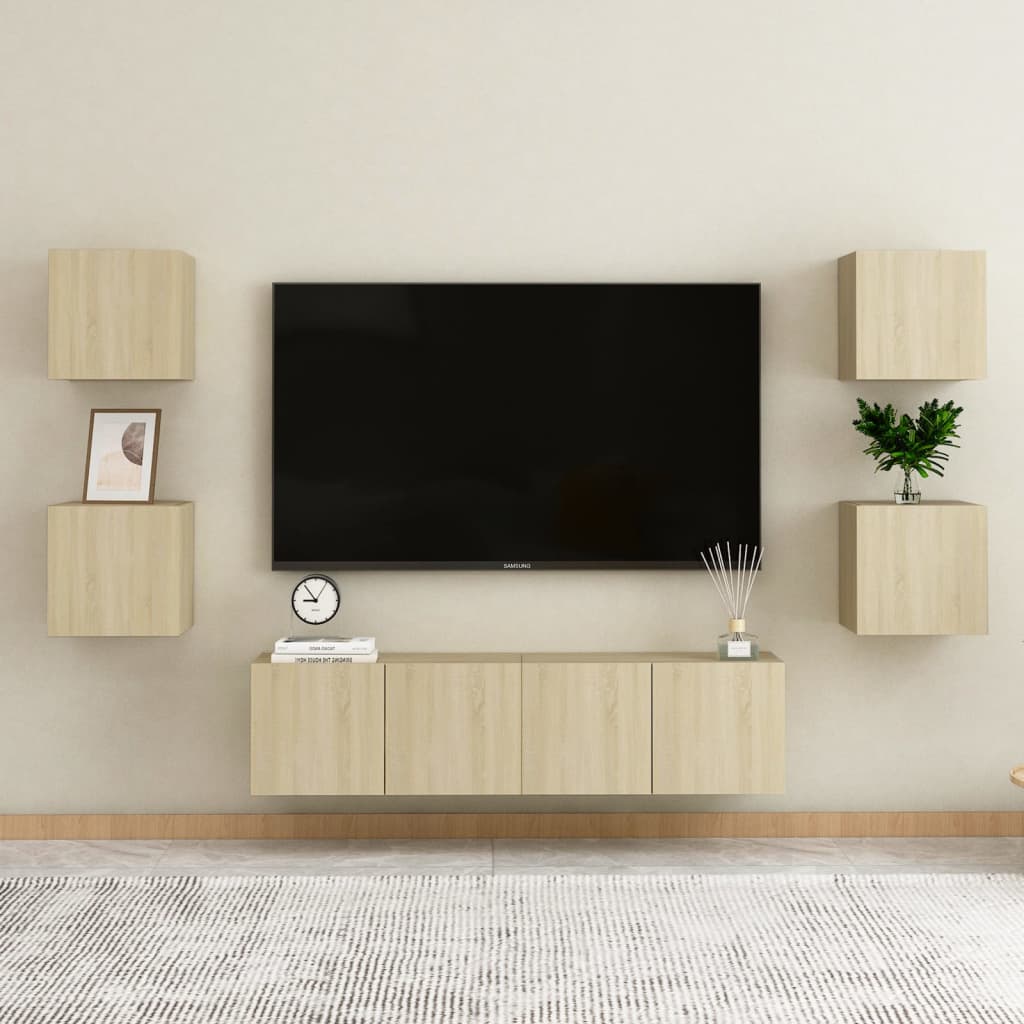 vidaXL Móveis de TV de parede 4 pcs 30,5x30x30 cm carvalho sonoma