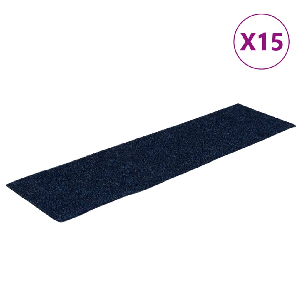 vidaXL Tapetes de escada adesivos retangulares 15 pcs 76x20 cm azul