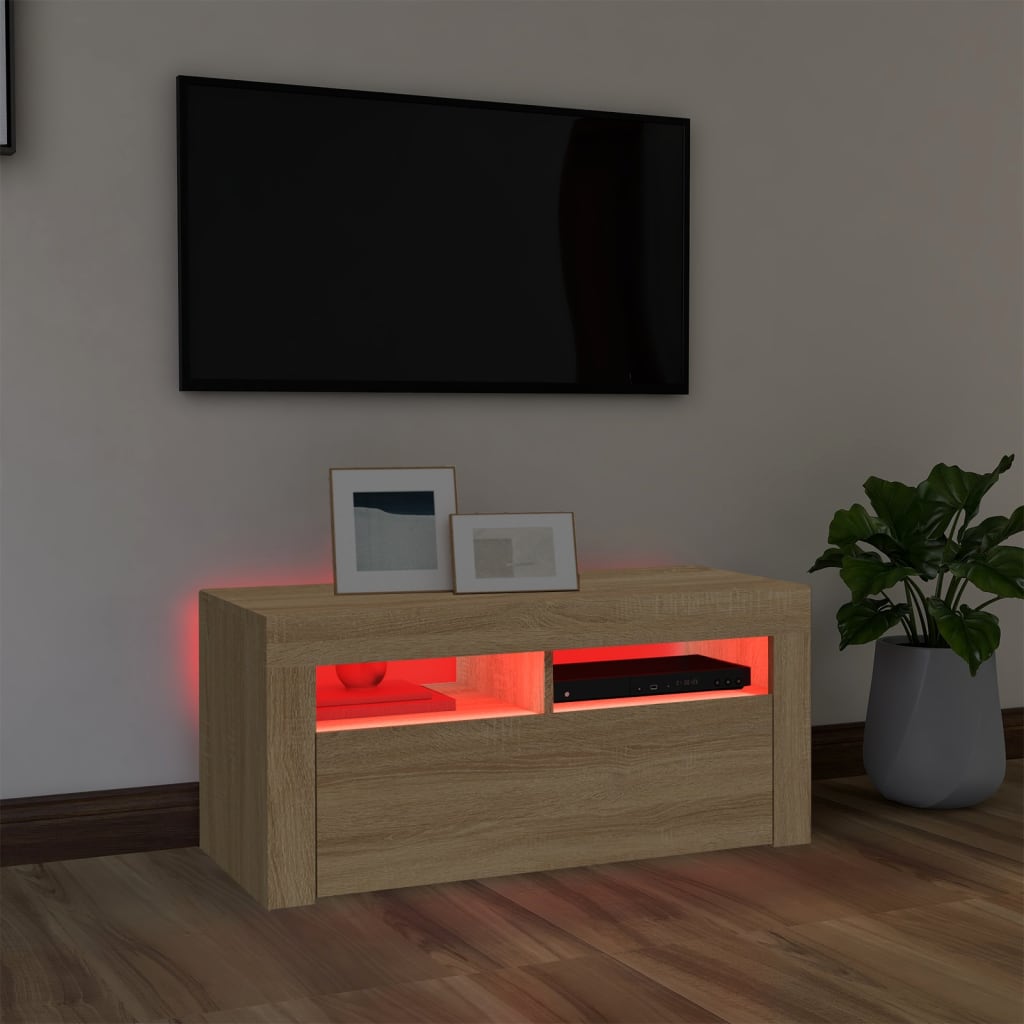 vidaXL Móvel de TV com luzes LED 90x35x40 cm carvalho sonoma