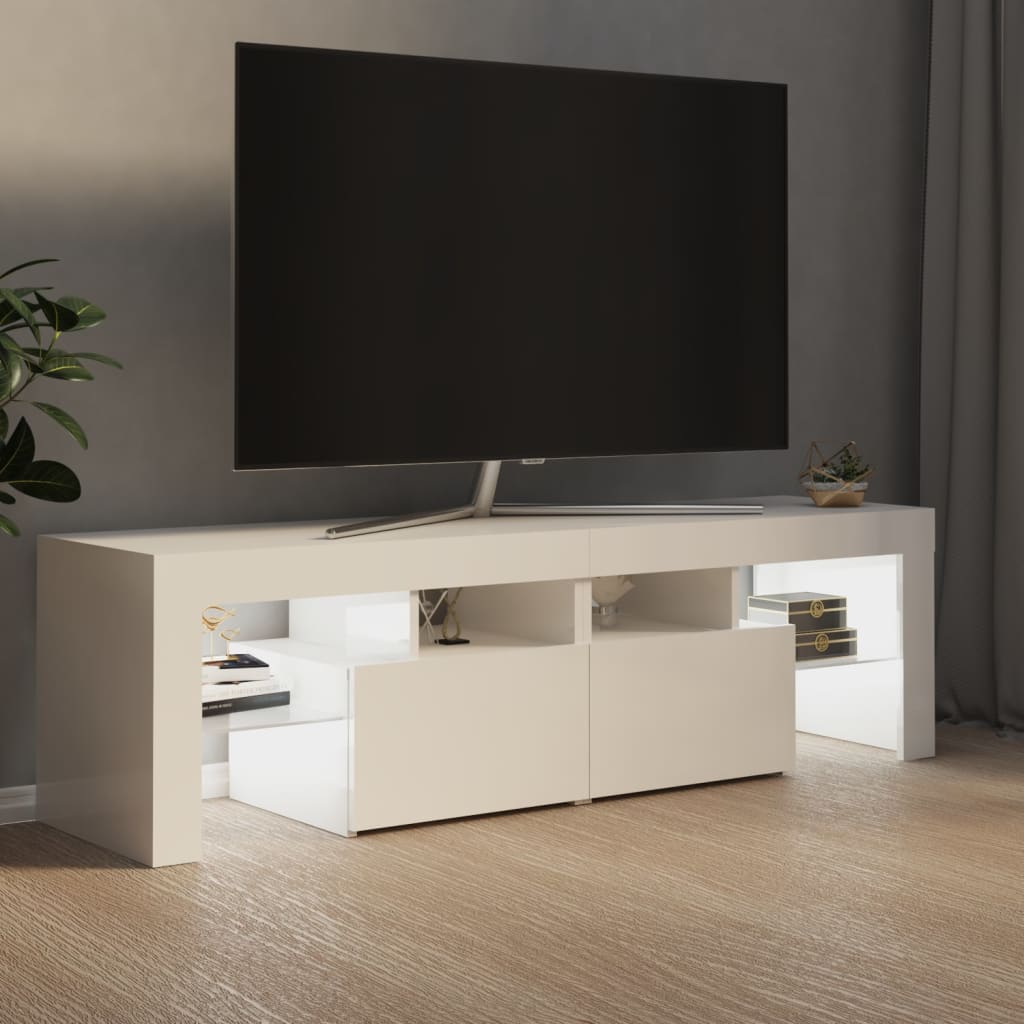 vidaXL Móvel de TV com luzes LED 140x36,5x40 cm branco brilhante