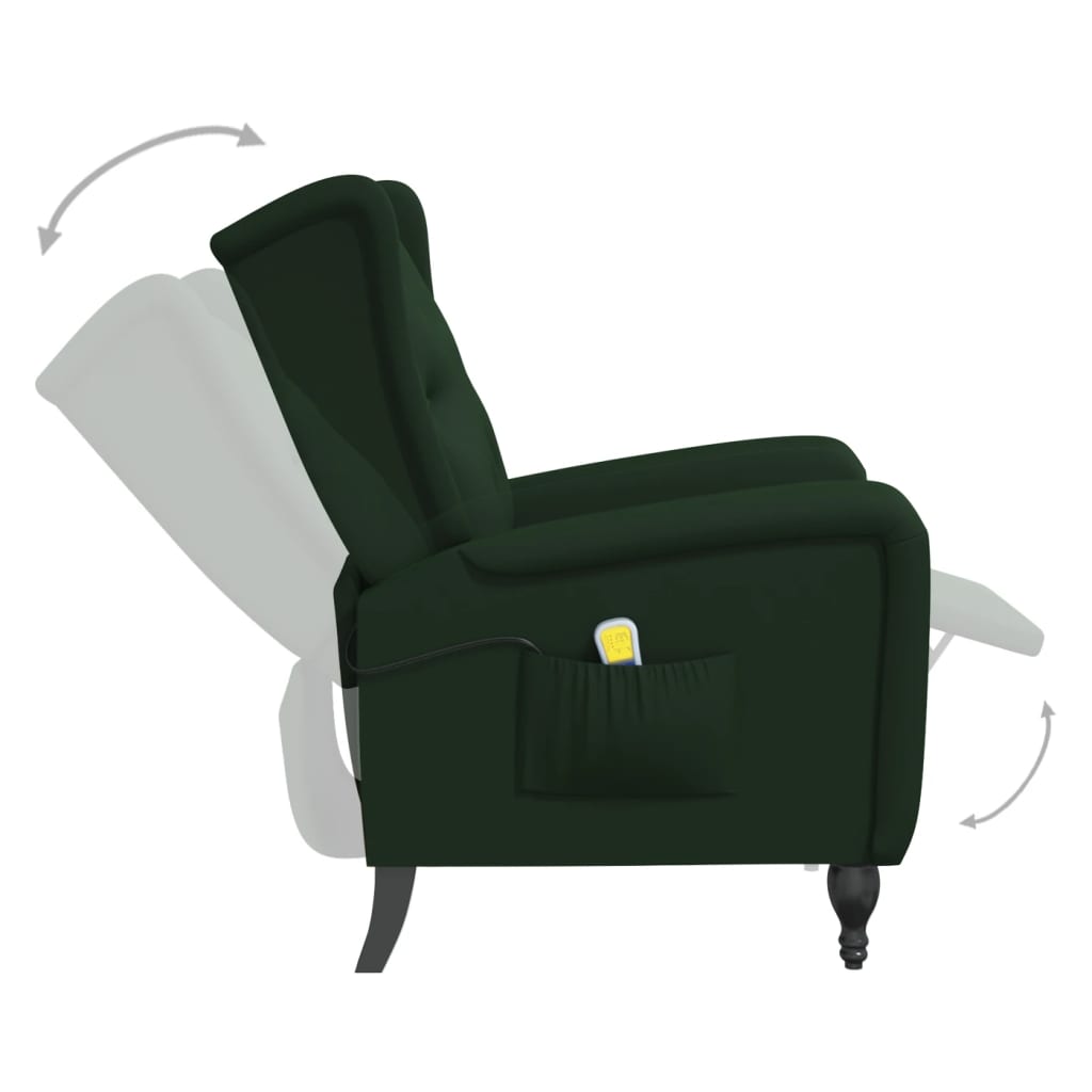 vidaXL Poltrona de massagens reclinável veludo verde-escuro