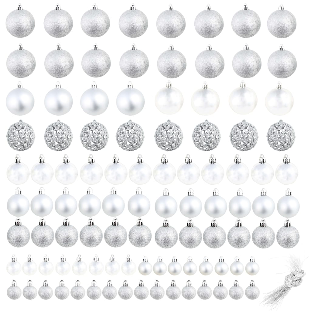 vidaXL Conjunto de bolas de natal 100 pcs 3/4/6 cm prateado