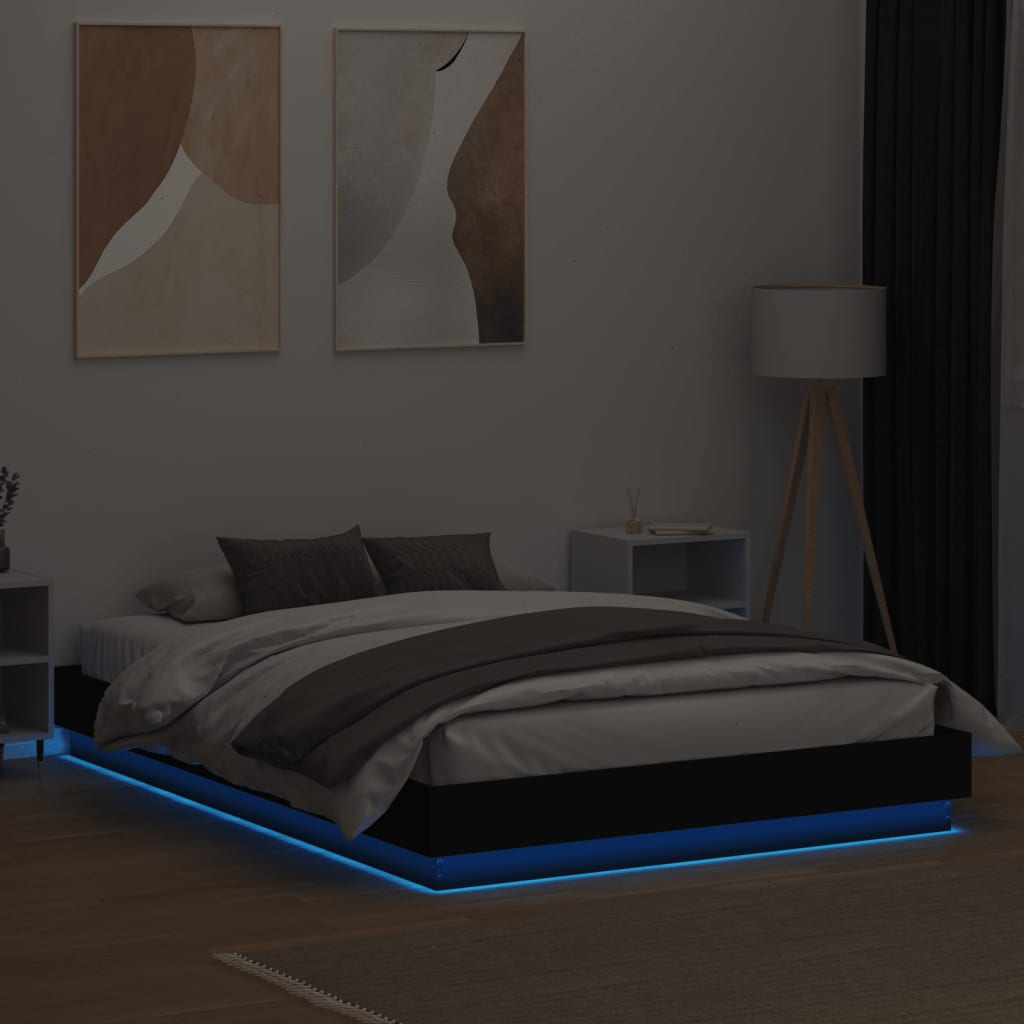 vidaXL Estrutura de cama com luzes LED 160x200 cm preto