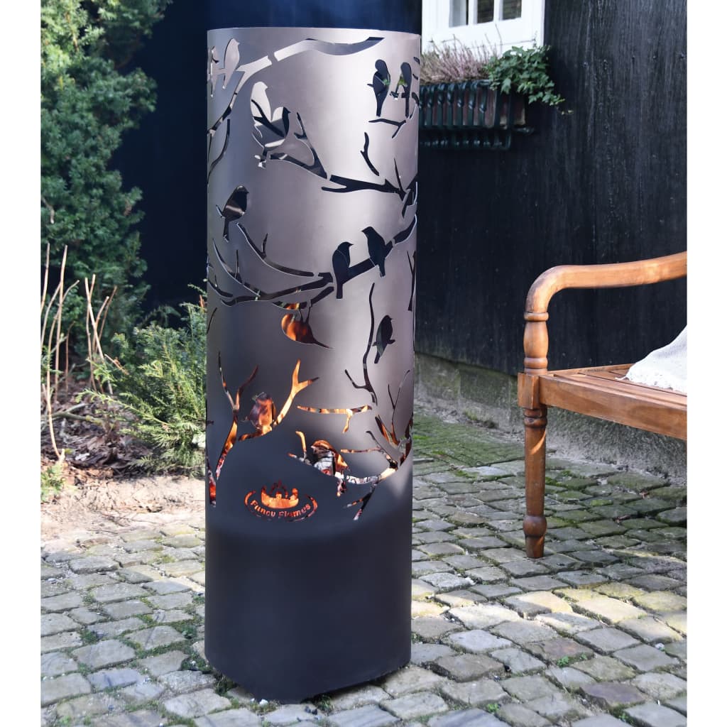 Esschert Design Tambor combustão Birds on Twig aço carbono preto FF409