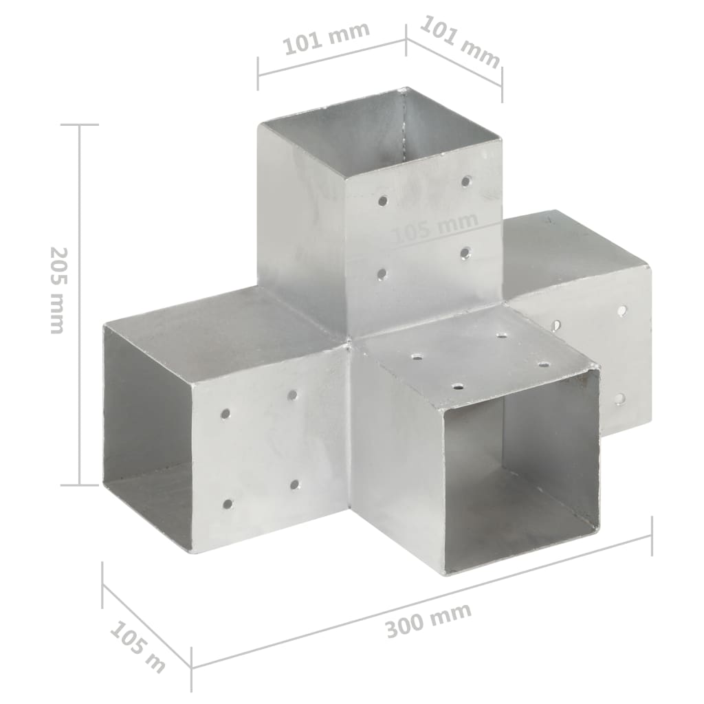 vidaXL Bases p/ poste em forma de X 4 pcs 101x101 mm metal galvanizado