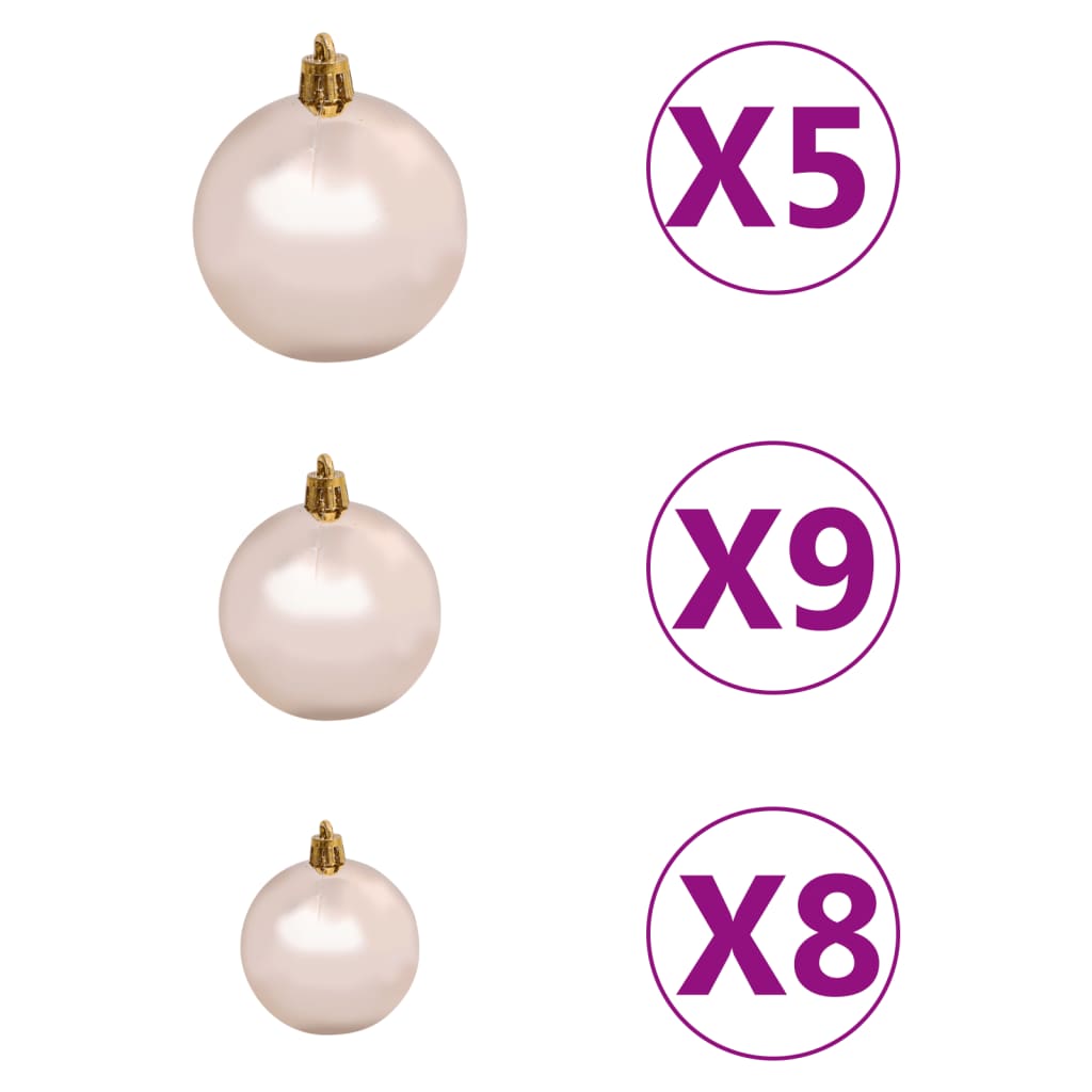 vidaXL Conj. de bolas de natal 61 pcs c/ pico e 150 LEDs rosa dourado