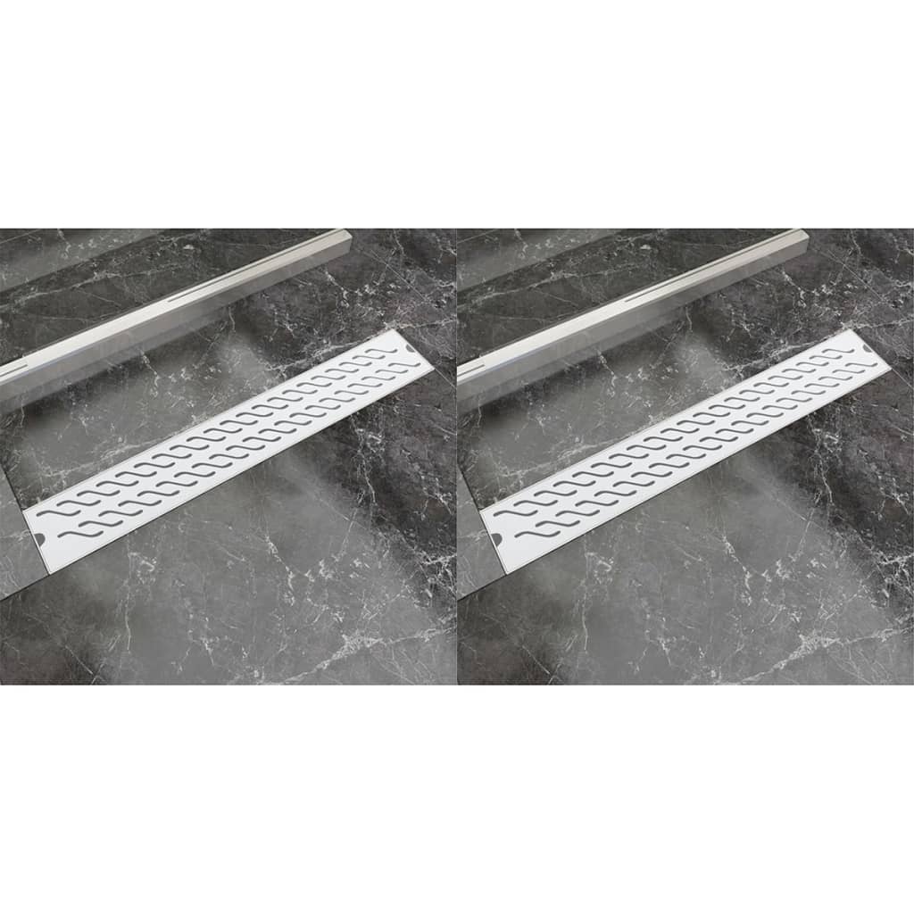 VidaXL Dreno de chuveiro linear 2 pcs onda 730x140 mm aço inoxidável