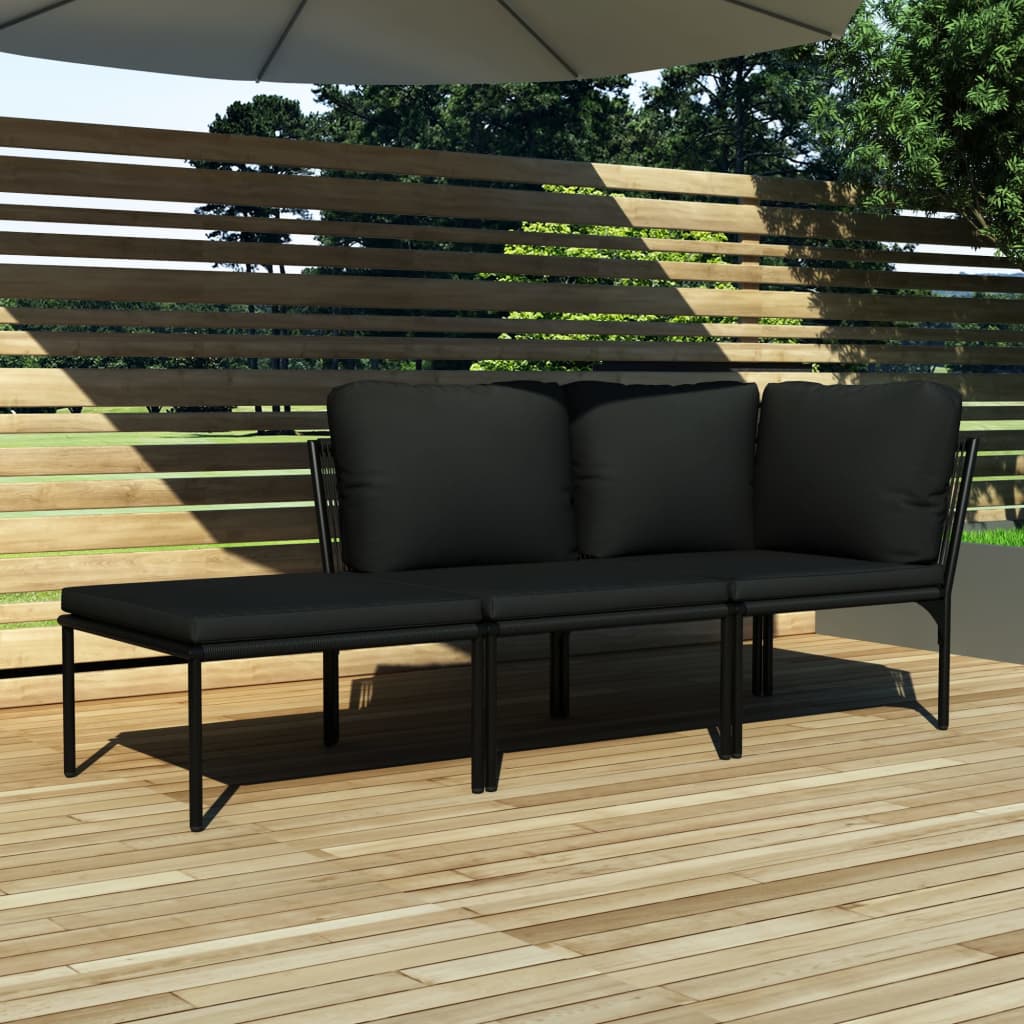 vidaXL 3 pcs conjunto lounge de jardim c/ almofadões PVC preto