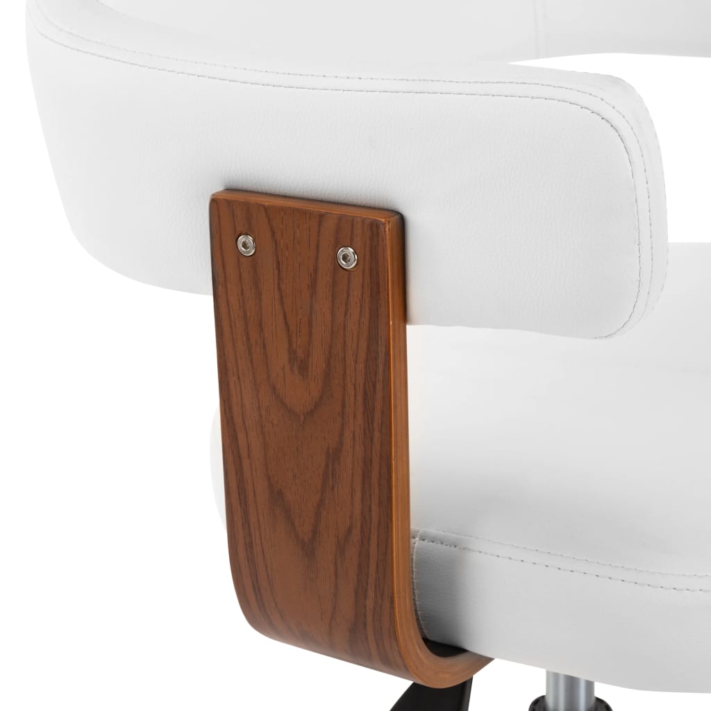 vidaXL Cadeira escritório giratória madeira curvada/couro arti. branco