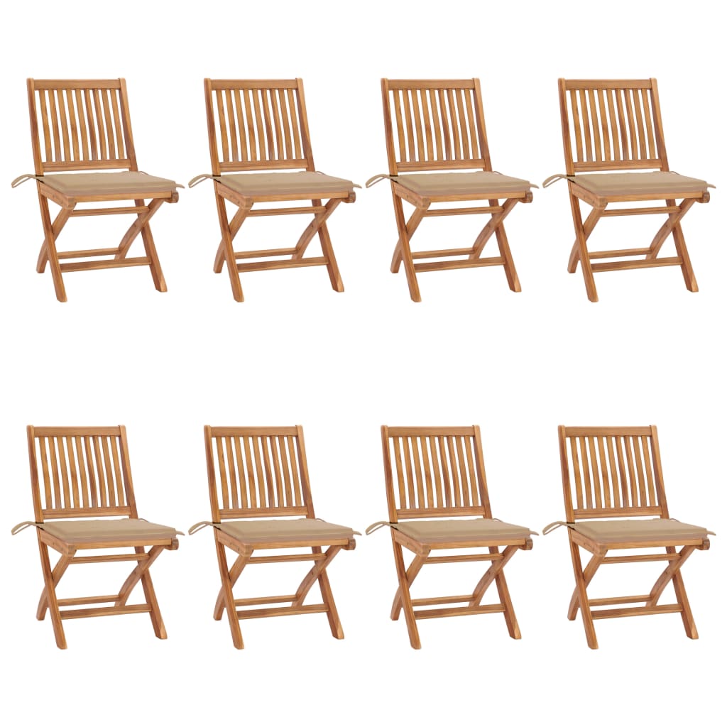 vidaXL Cadeiras de jardim dobráveis c/ almofadões 8 pcs teca maciça