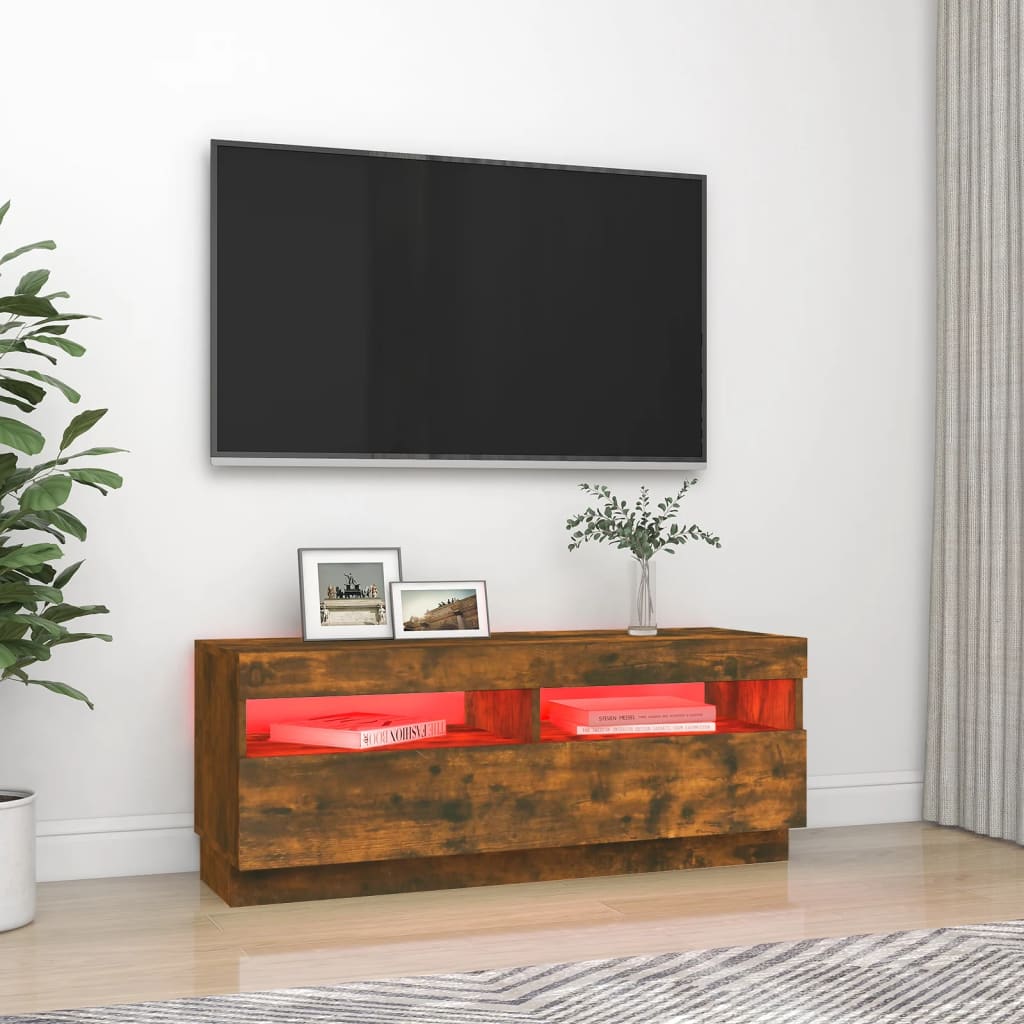 vidaXL Móvel de TV com luzes LED 100x35x40 cm carvalho fumado