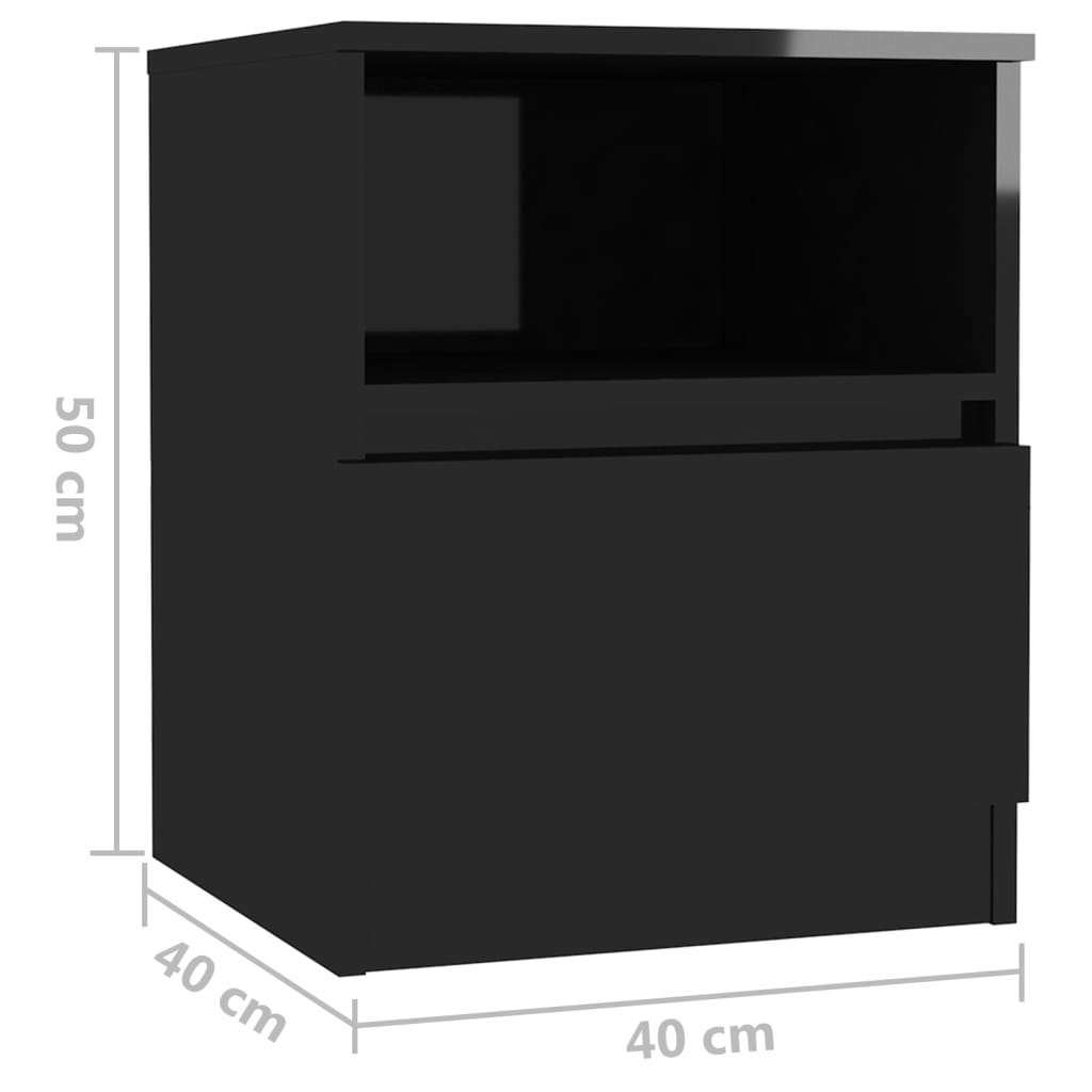 vidaXL Mesas cabeceira 2 pcs 40x40x50 cm contraplacado preto brilhante
