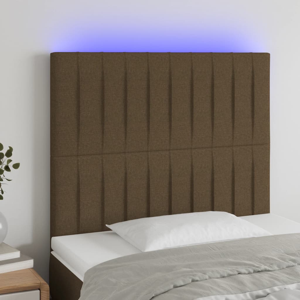 vidaXL Cabeceira de cama c/ luzes LED tecido 100x5x118/128cm castanho