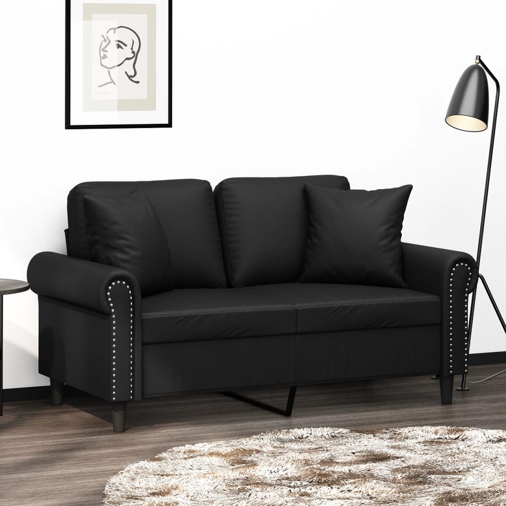 vidaXL Sofá 2 lugares + almofadas decorativas 120cm couro artif. preto