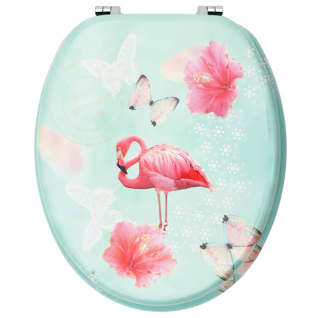 vidaXL Assento de sanita com tampa MDF design flamingo