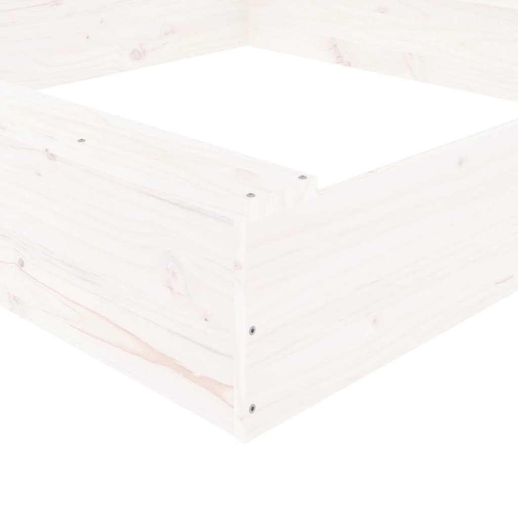 vidaXL Caixa de areia quadrada com assentos pinho maciço branco