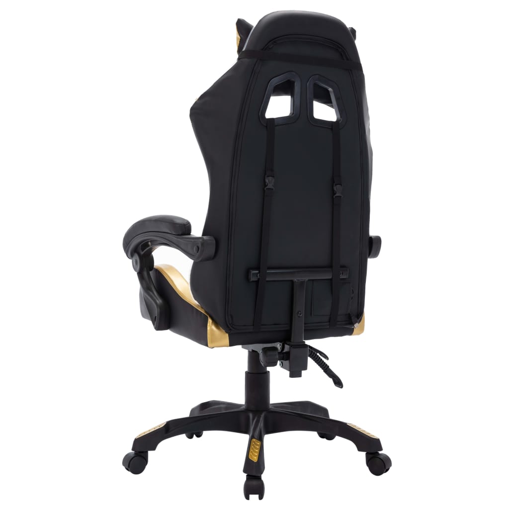 vidaXL Cadeira estilo corrida luzes LED RGB couro artif. dourado/preto