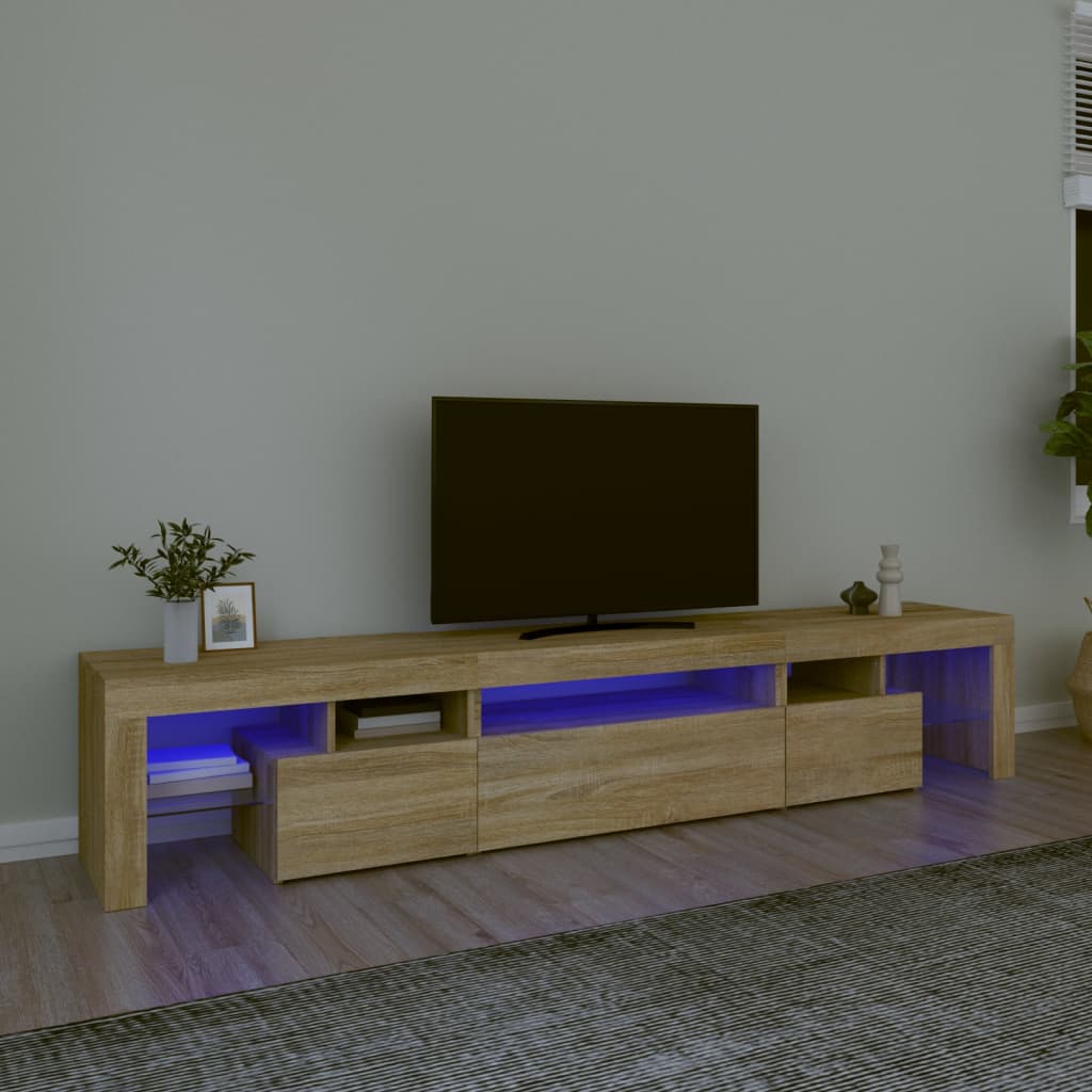 vidaXL Móvel de TV com luzes LED 215x36,5x40 cm carvalho sonoma