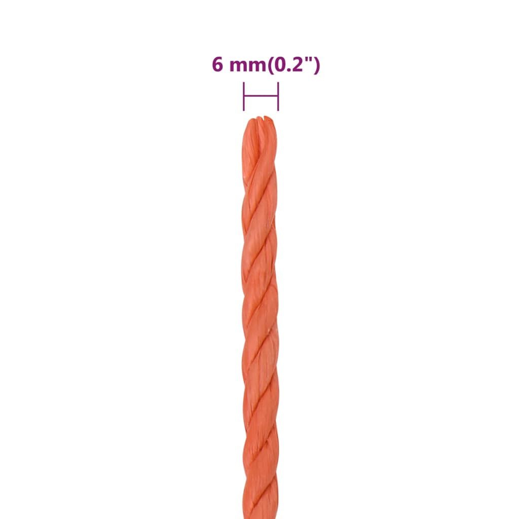 vidaXL Corda de trabalho 6 mm 250 m polipropileno laranja