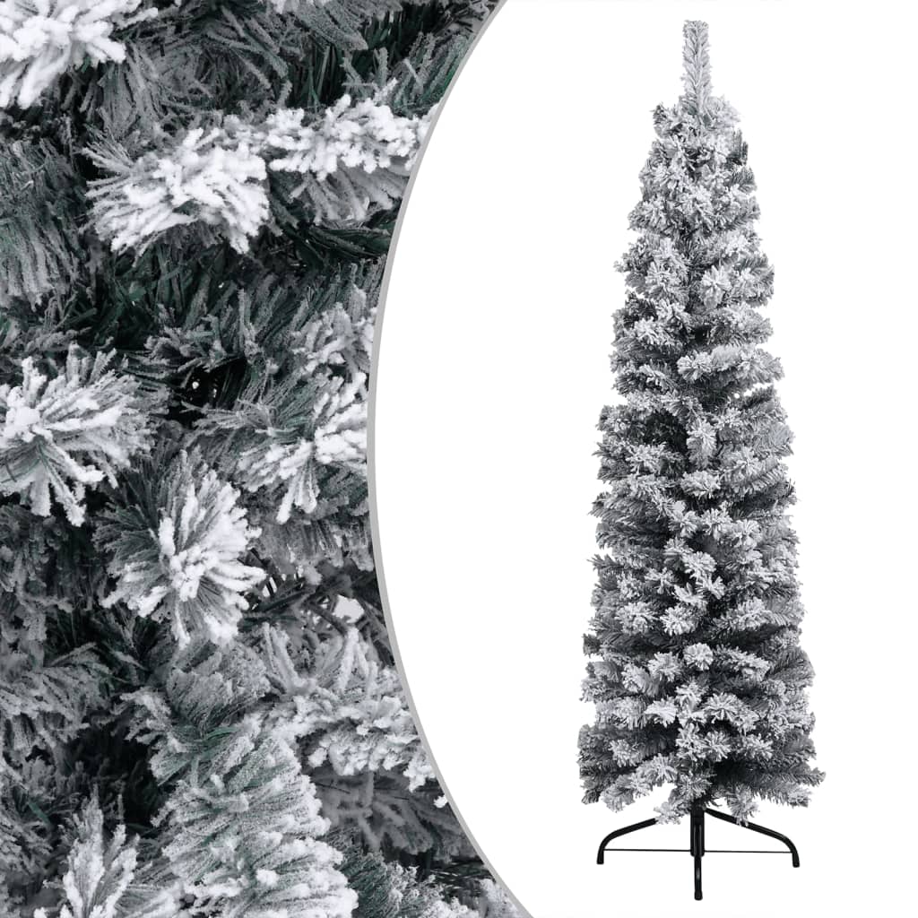 vidaXL Árvore de Natal pré-iluminada fina com neve 240 cm PVC verde