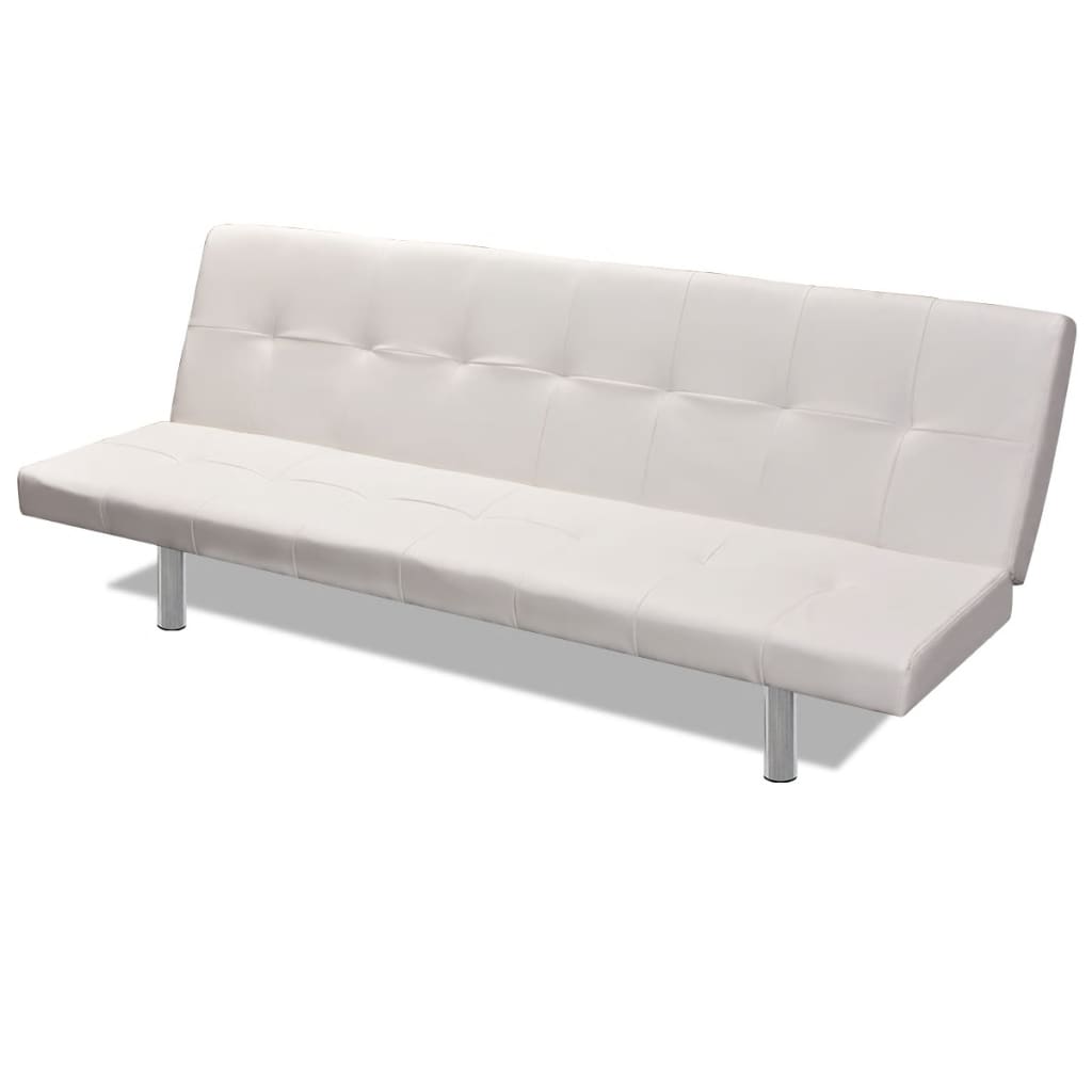 vidaXL Sofá-cama ajustável c/ 2 almofadas couro artificial branco nata