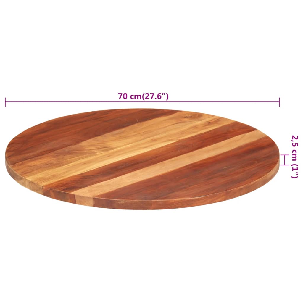 vidaXL Tampo de mesa redondo madeira sheesham maciça 25-27 mm 70 cm