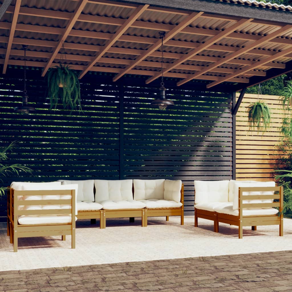vidaXL 7 pcs conjunto lounge de jardim c/ almofadões pinho maciço