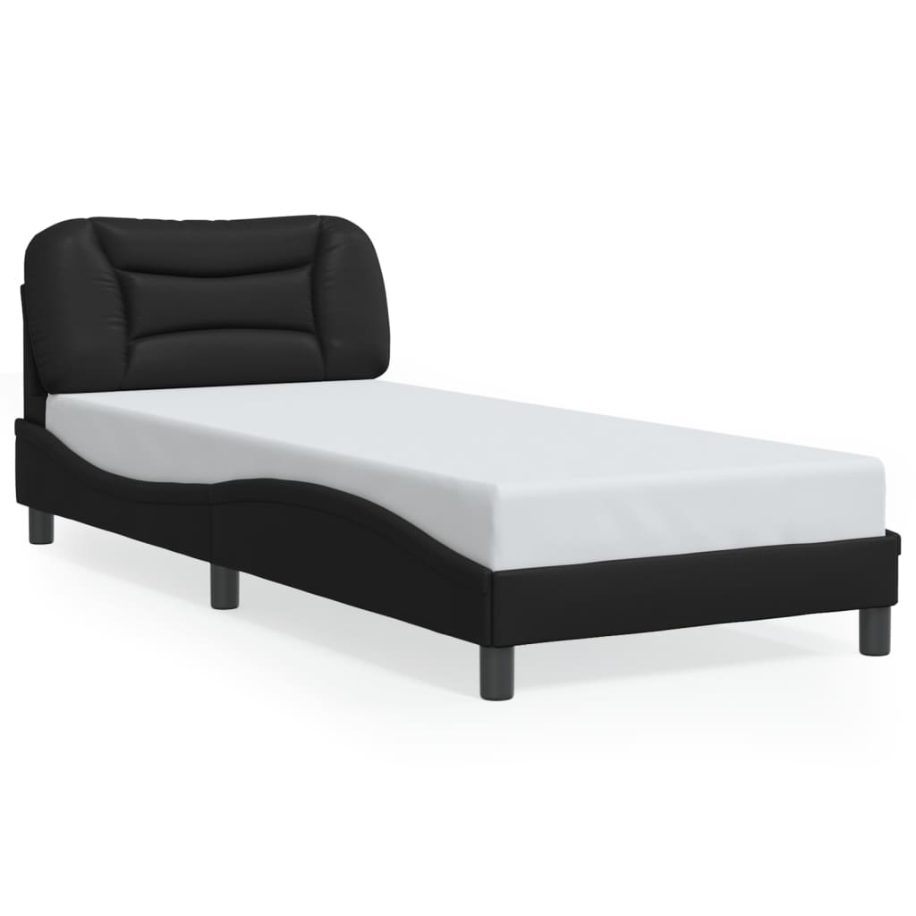 vidaXL Estrutura de cama c/ cabeceira 90x190 cm couro artificial preto