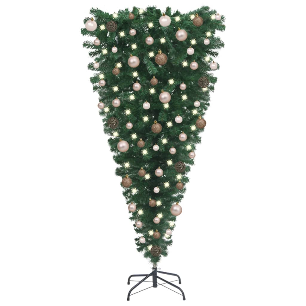 vidaXL Árvore de Natal artificial invertida com luzes LED/bolas 150 cm
