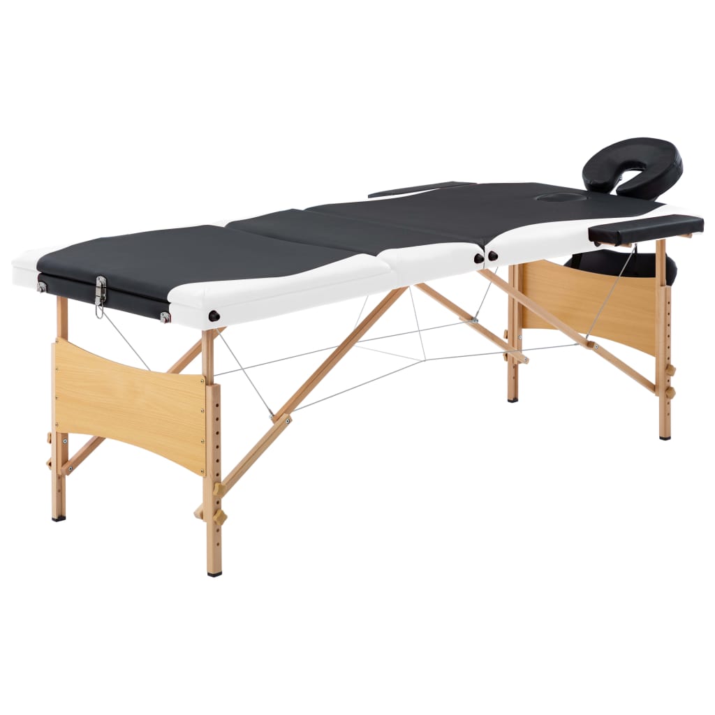 vidaXL Mesa de massagens dobrável 3 zonas madeira branco