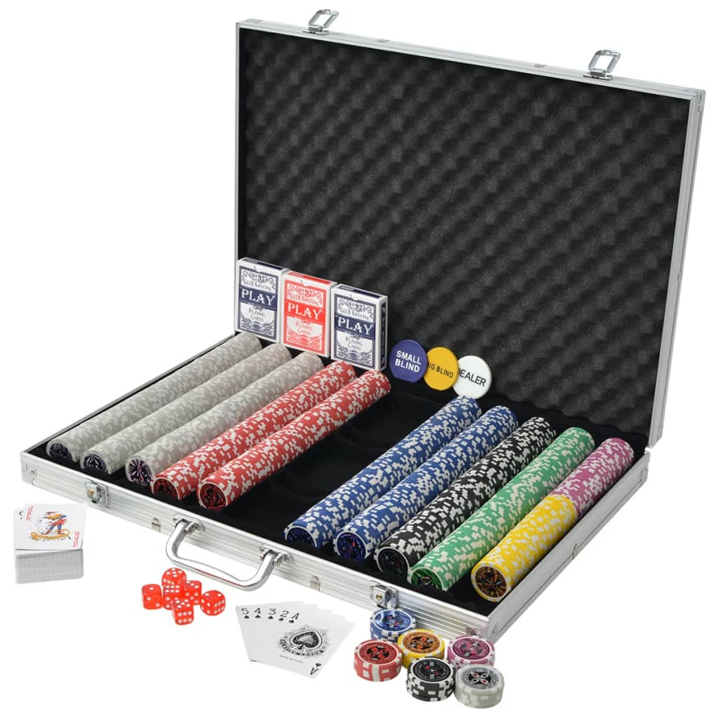 vidaXL Conjunto de póquer com 1000 fichas a laser, alumínio