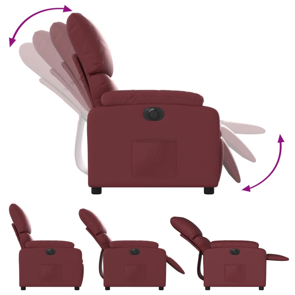 vidaXL Poltrona reclinável elétrica couro artificial vermelho tinto