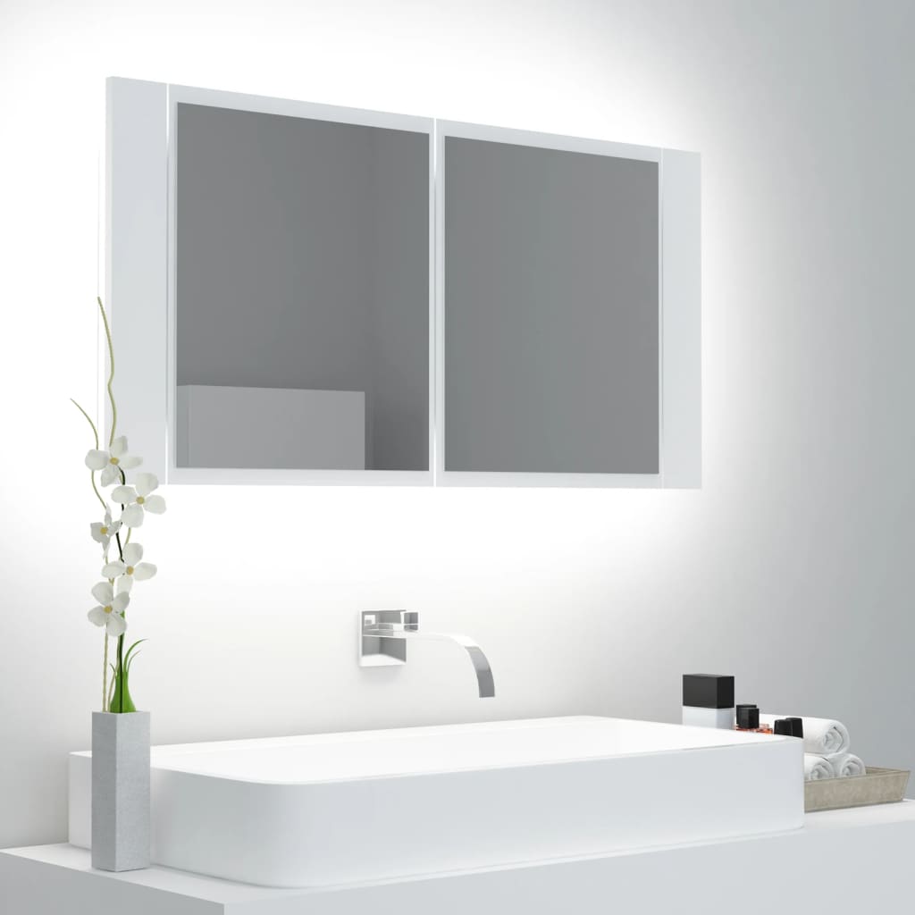 vidaXL Armário espelhado casa de banho LED 90x12x45 cm acrílico branco