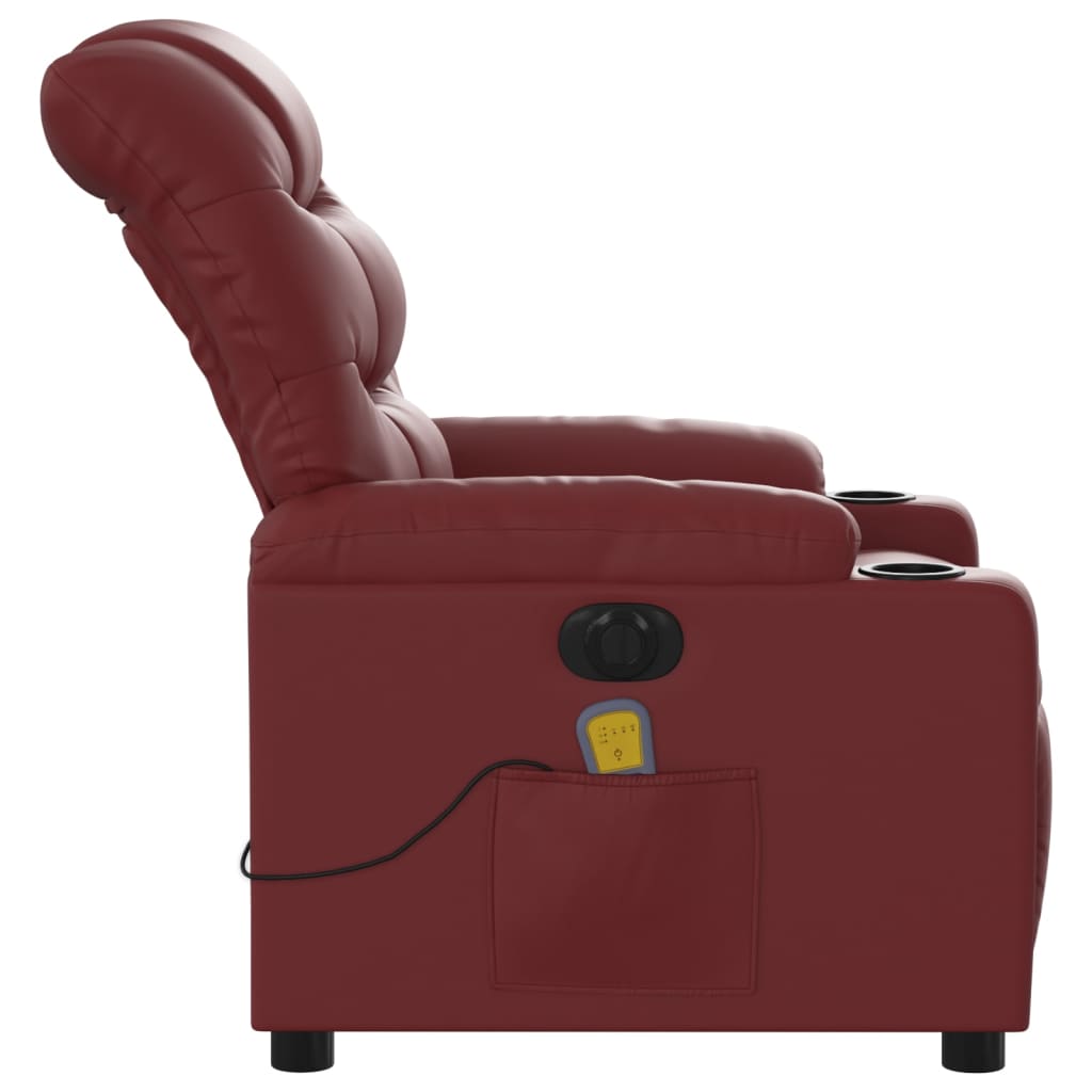 vidaXL Poltrona massagens reclin. elétrica couro artif. vermelho-tinto