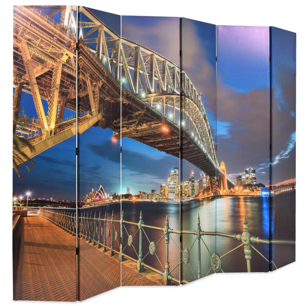 vidaXL Biombo dobrável estampa da ponte do porto de Sydney 228x170 cm