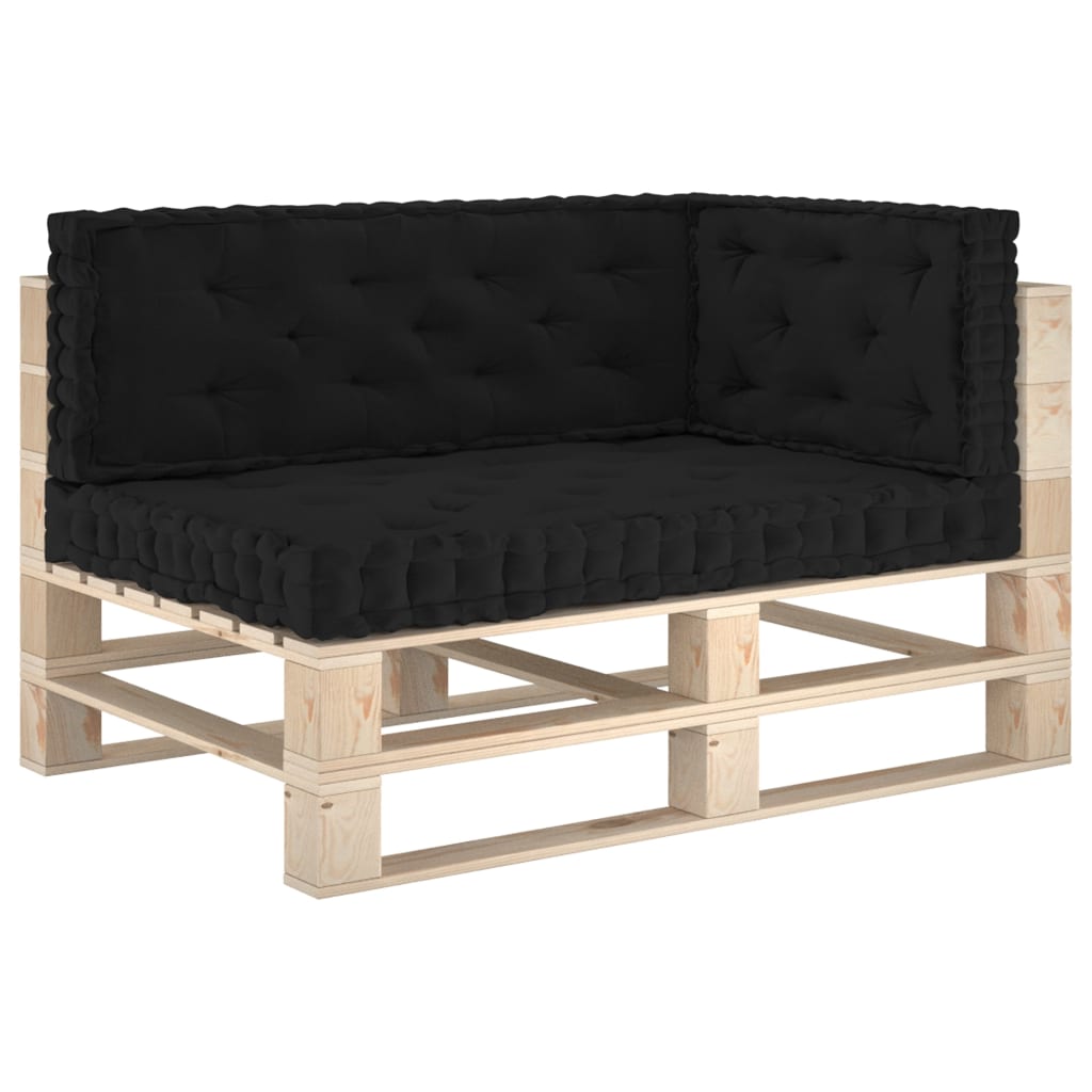 vidaXL Almofadões para sofá de paletes 3 pcs algodão preto