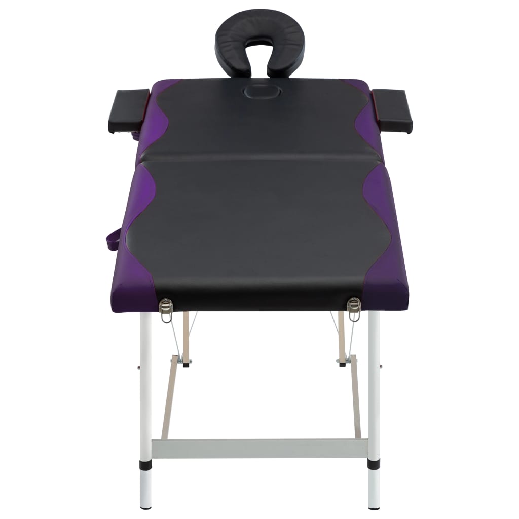 vidaXL Mesa de massagem dobrável 2 zonas alumínio preto e roxo