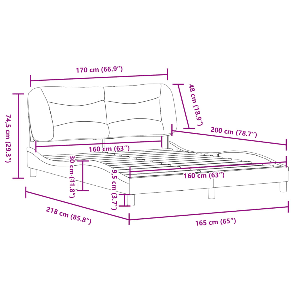 vidaXL Estrutura cama c/ cabeceira 160x200cm couro artificial castanho