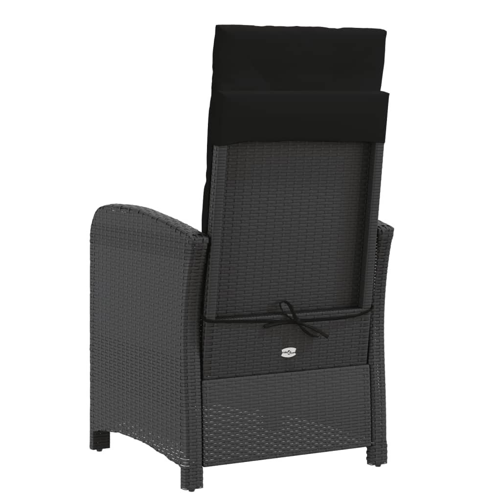 vidaXL Cadeira de jardim reclinável c/ almofadões vime PE preto