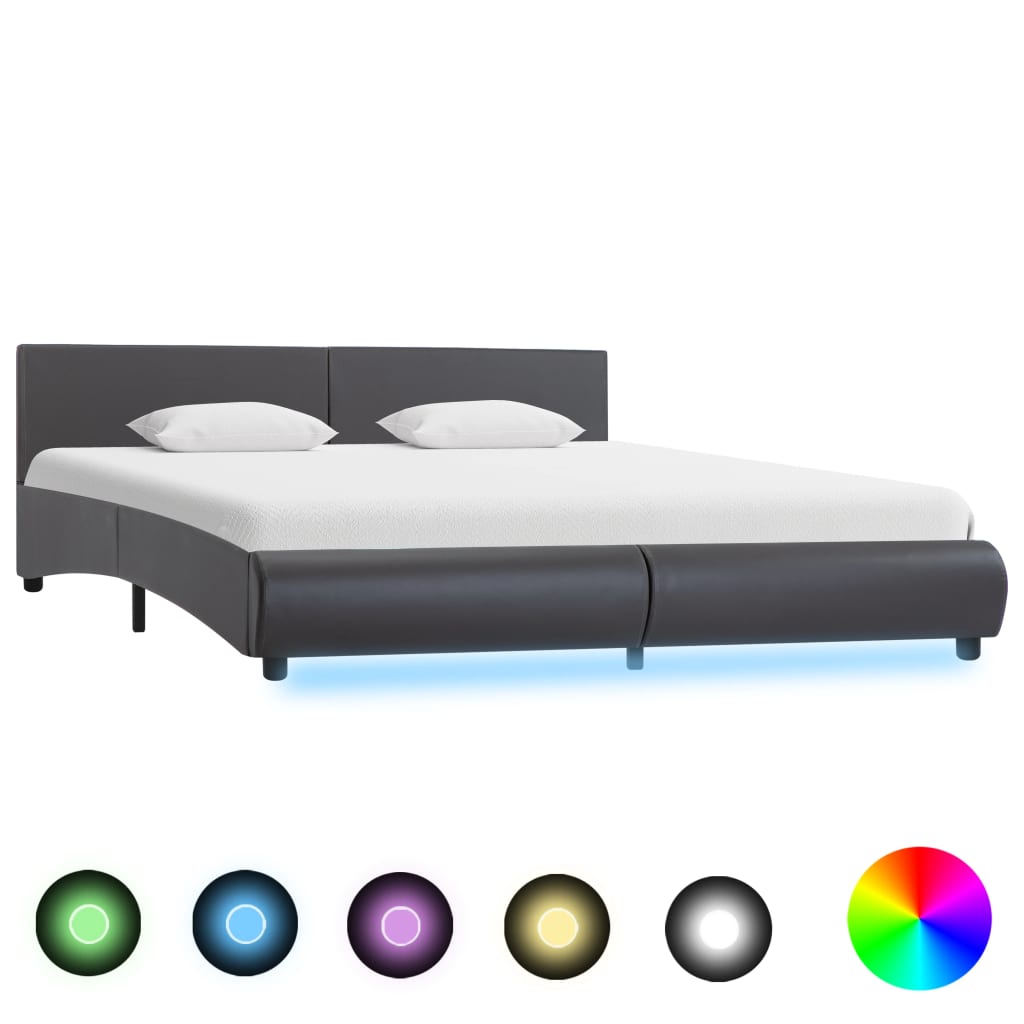 vidaXL Estrutura de cama c/ LED 180x200 cm couro artificial cinzento