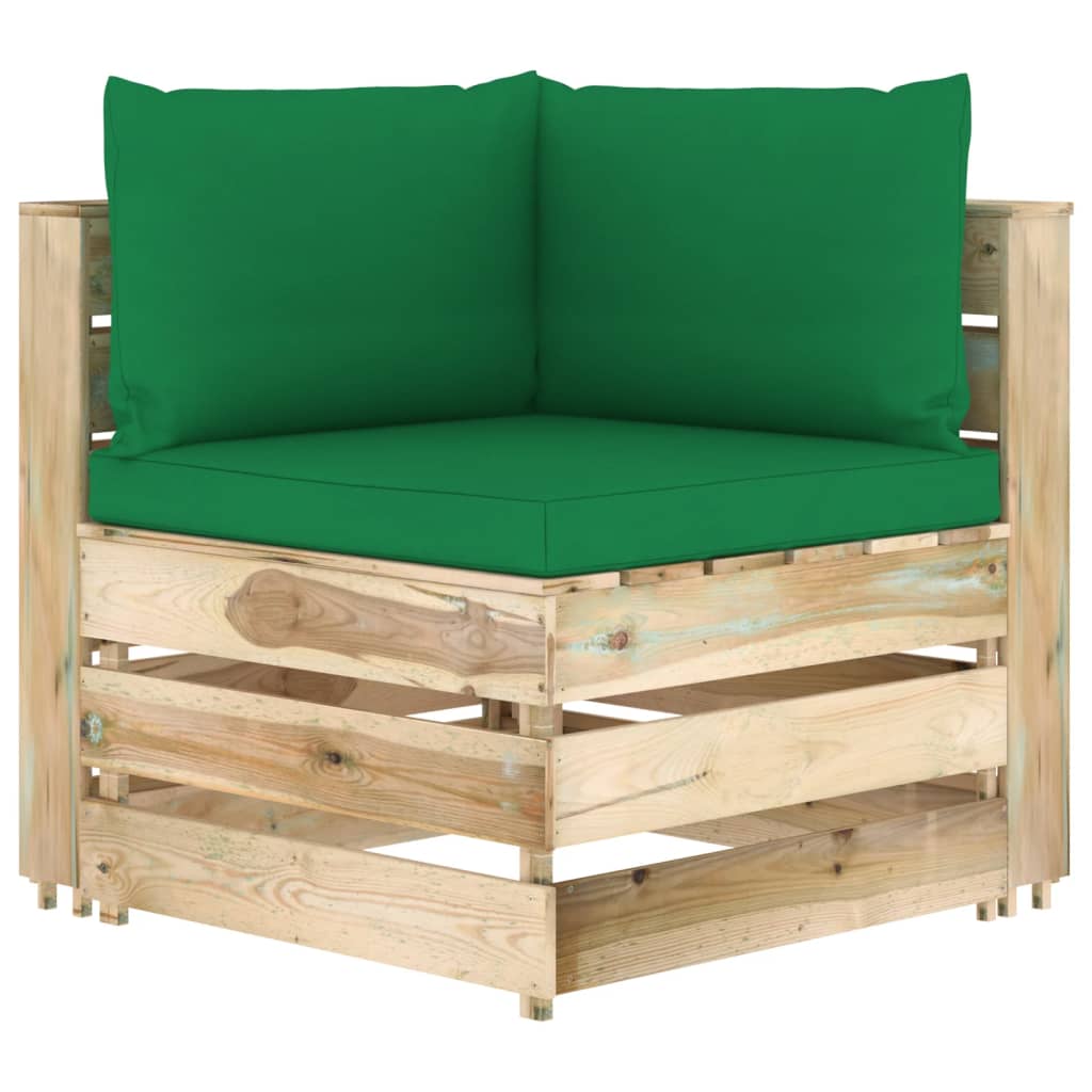 vidaXL Sofá de canto seccional c/ almofadões madeira impregnada verde