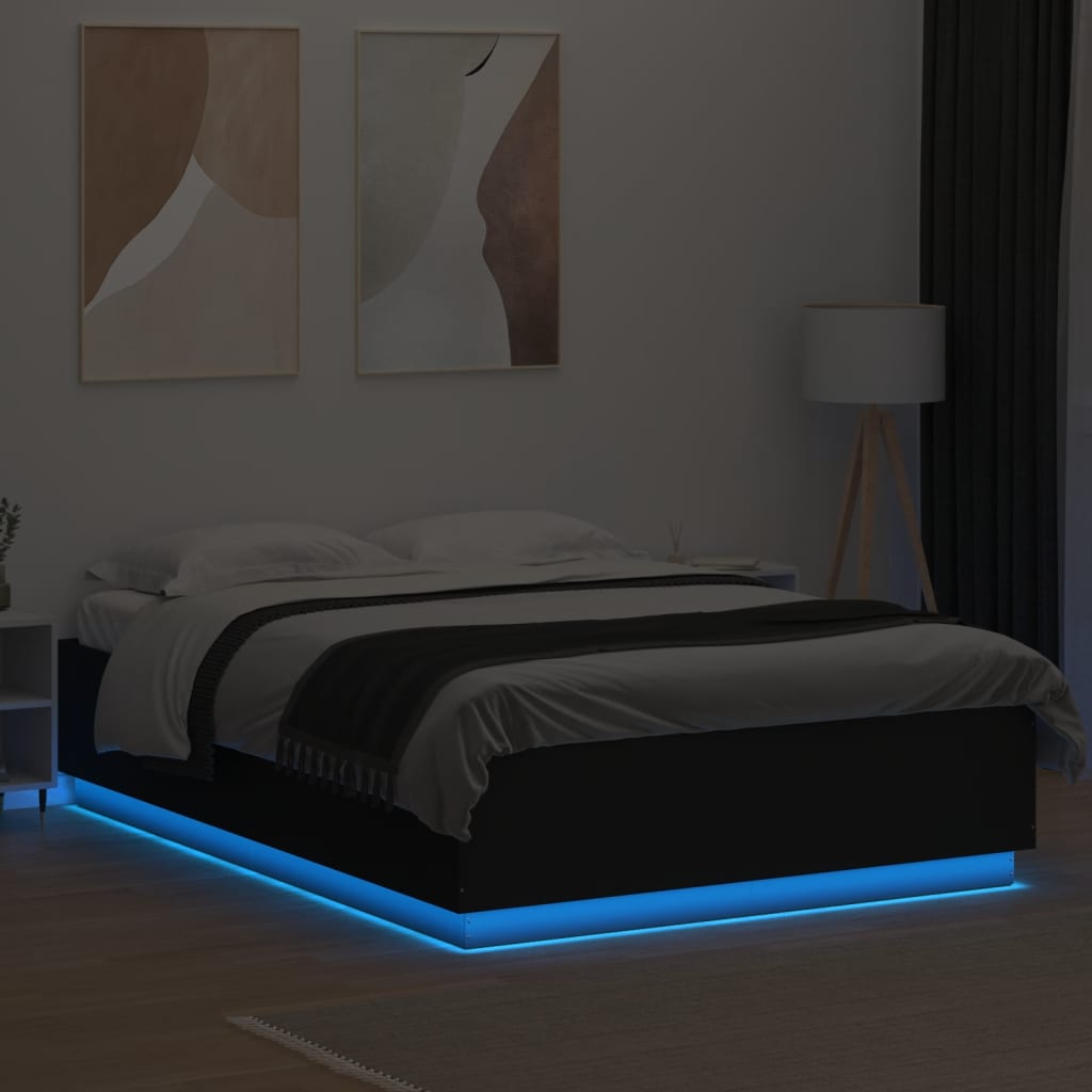 vidaXL Estrutura cama c/ luzes LED 150x200 cm derivados madeira preto