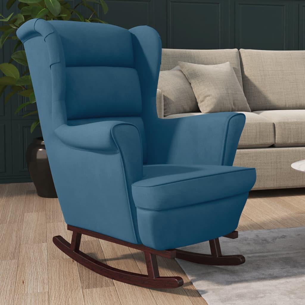 vidaXL Cadeira de baloiço c/ pernas em madeira seringueira veludo azul
