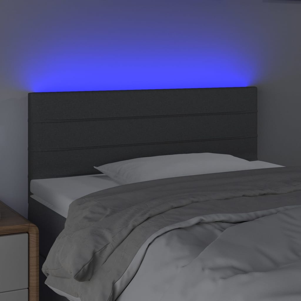 vidaXL Cabeceira de cama c/ luzes LED tecido 80x5x78/88cm cinza-escuro